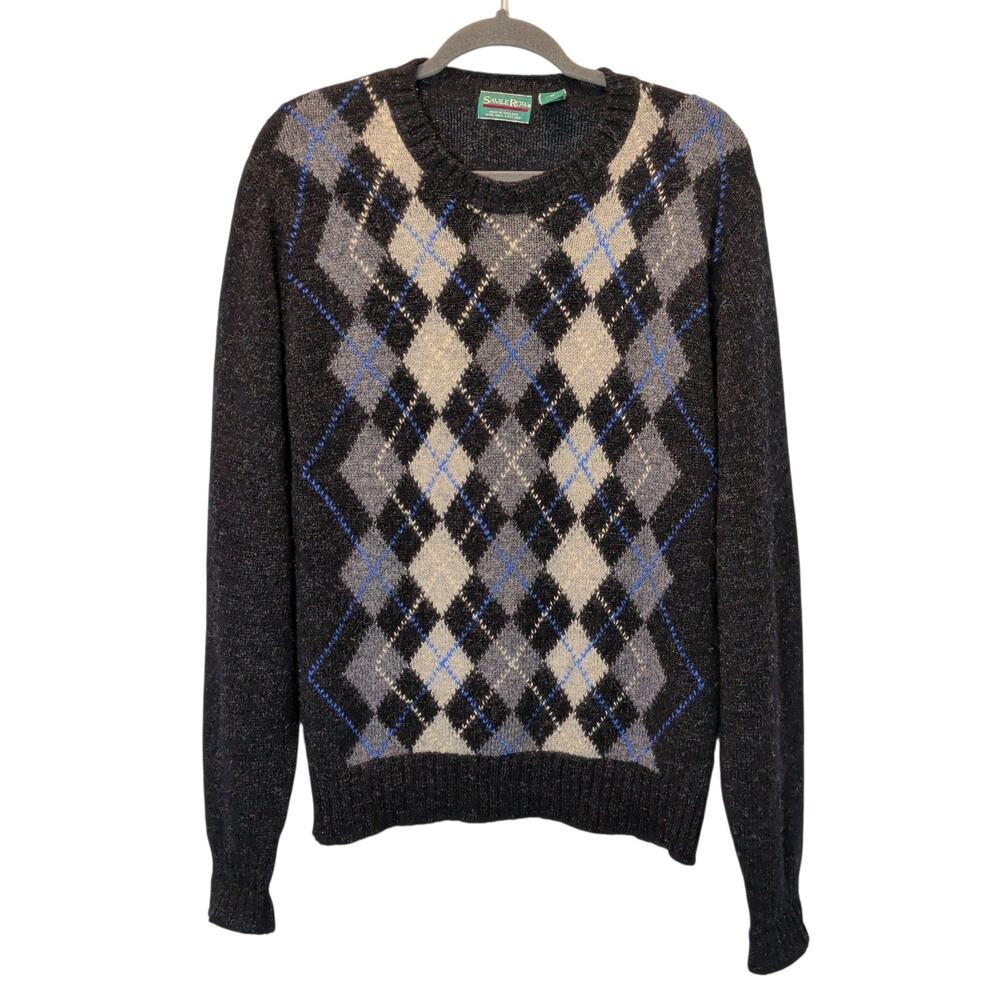 Savile Row Men's Size M Grey Argyle 100% Shetland Wool Sweater Made in England